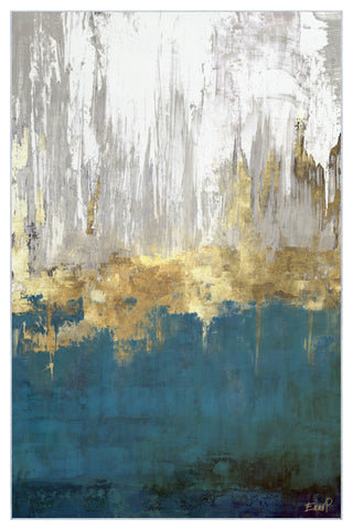 Golden Blue Horizons Abstract Art Area Rug, 5'x7.5'