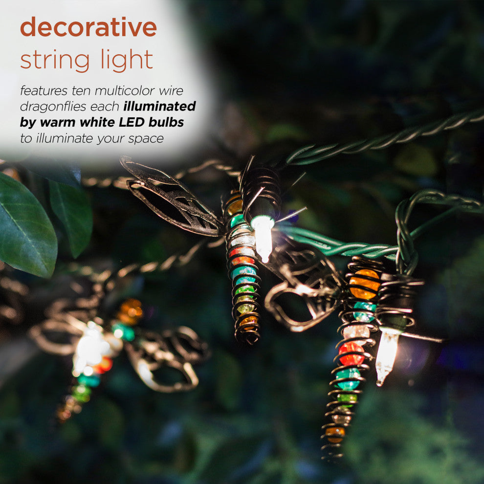 93"L Indoor 10-Bulb Decorative Metal Dragonfly LED String Lights