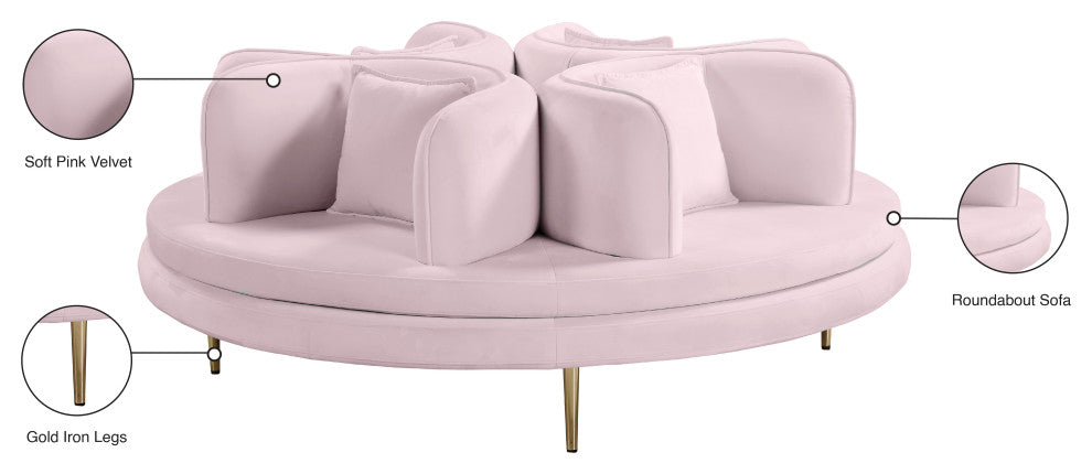 Circlet Velvet Upholstered Roundabout Sofa, Pink