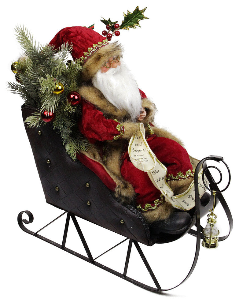 Exquisite Santa Claus With Bountiful Bag of Presents, Faux Leather, 18.5"
