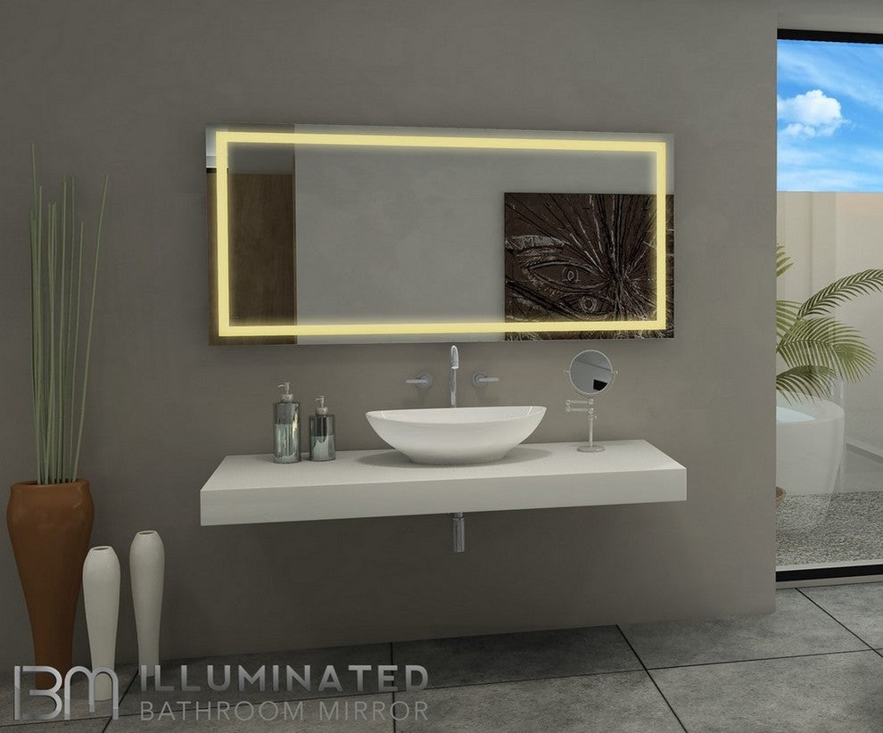 IB MIRROR Dimmable Lighted Bathroom Mirror Harmony 60"x28", Crystal Clear Mirror, 3000 K, Warm White