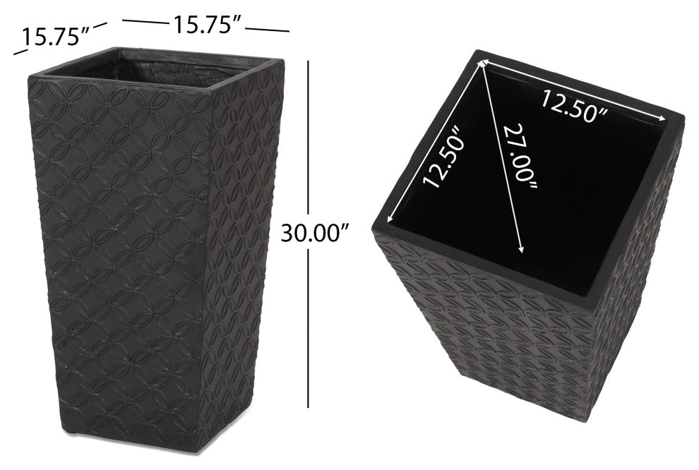 Beadles Outdoor Large and Medium Cast Stone Planters, Set of 2, Matte Black