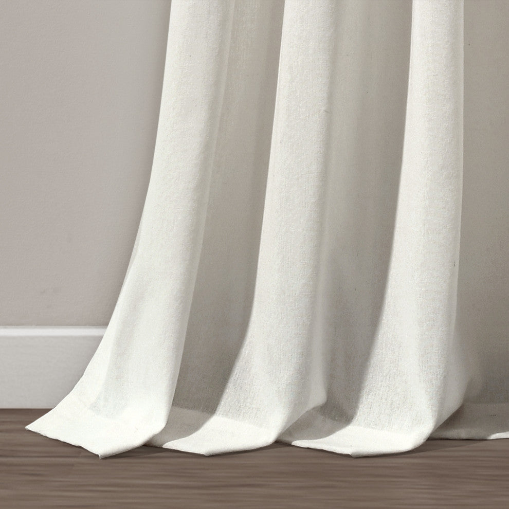 Linen Button Pinched Pleat Single Window Panel, Off White, 84"x40"