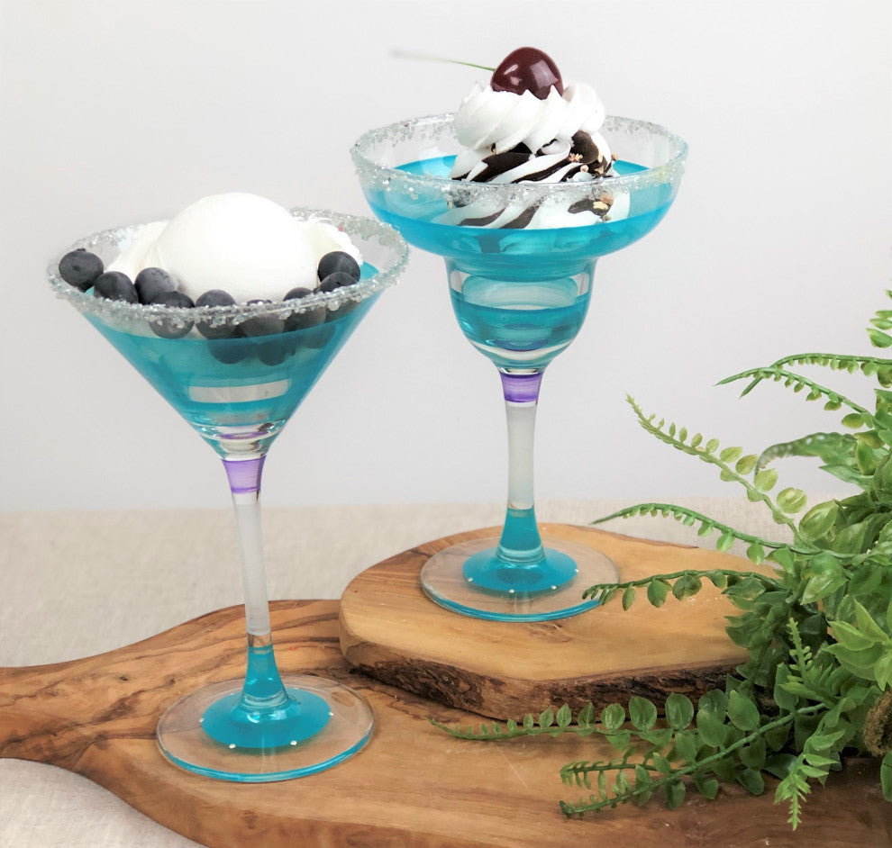 Retro Stripe Turquoise Martini Glasses, Set of 2