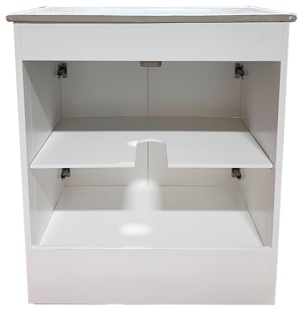 SmartFold 31" Single Sink Vanity, White With White Ceramic Top, Brushed Gold