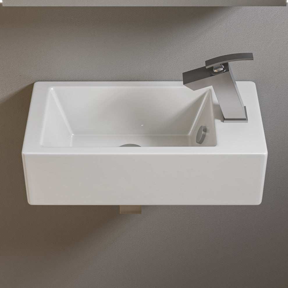 Abc116 White 20" Small Rectangular Wall Mounted Ceramic Sink With Faucet Hole