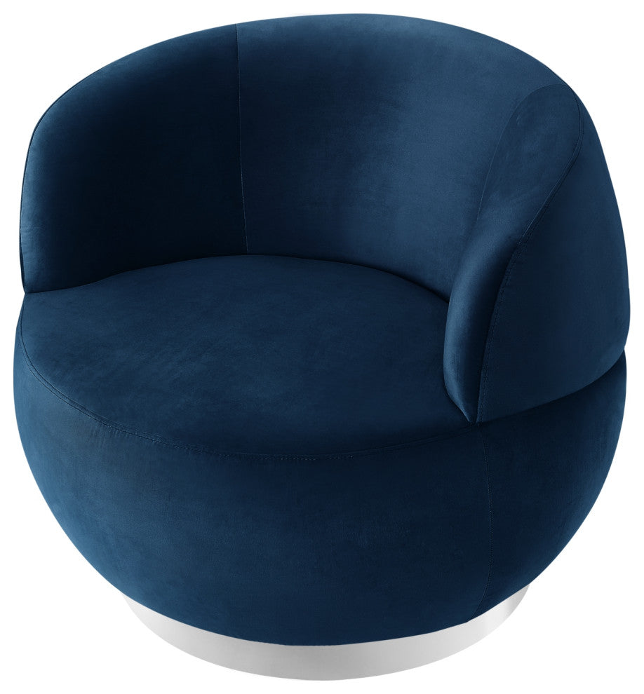 Inspired Home Shaniyah Accent Chair, Swivel, Navy/Chrome Velvet