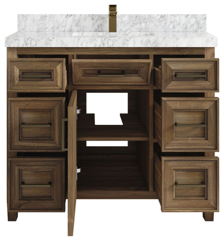 Santa Monica 42 Single Sink Bath Vanity in Graywashed Teak 2" Carrara Marble