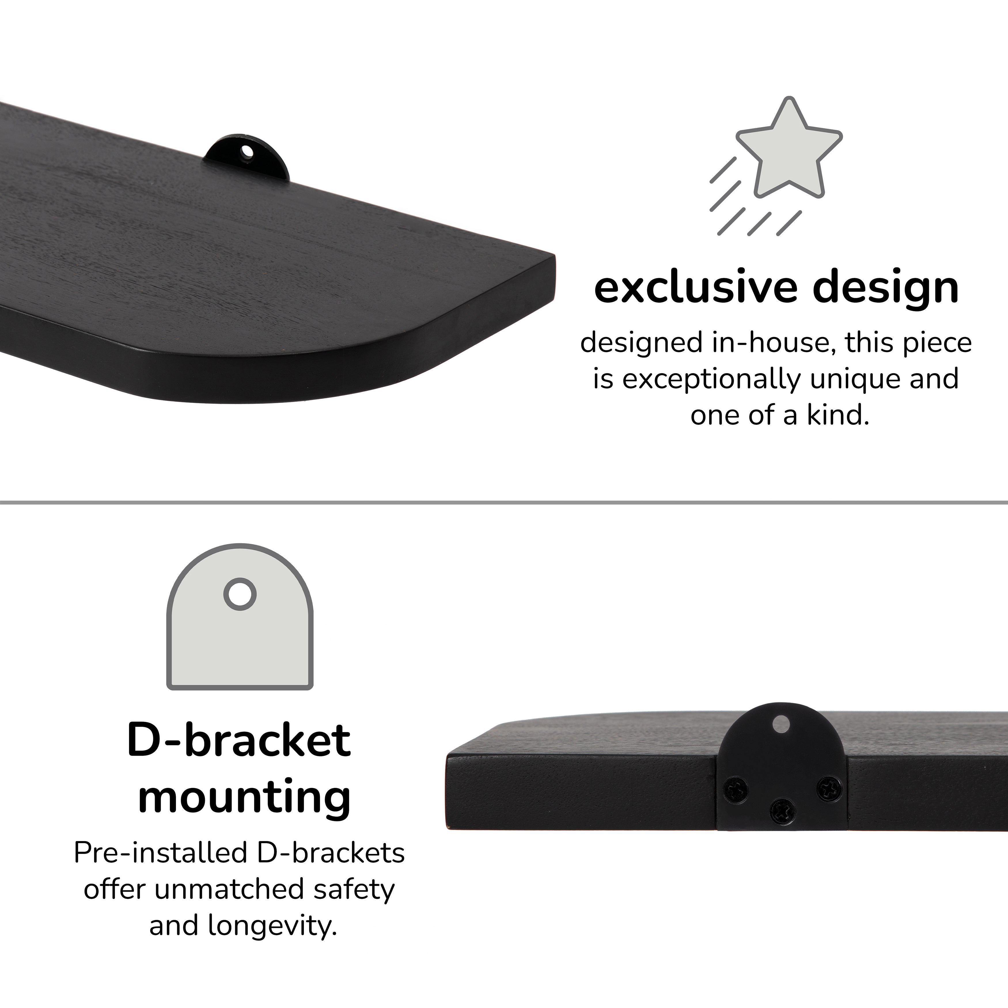Dale Set of 4 Wall Mounted Shelves, Black