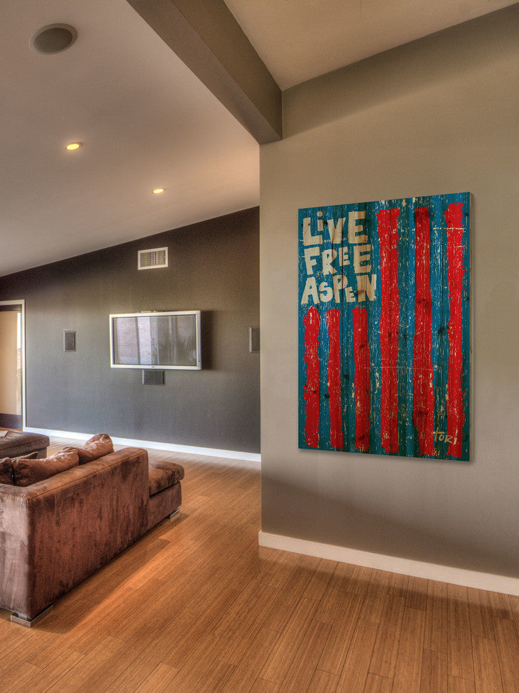 "Live Free Vertical" Print on Natural Pine Wood by Tori Campisi