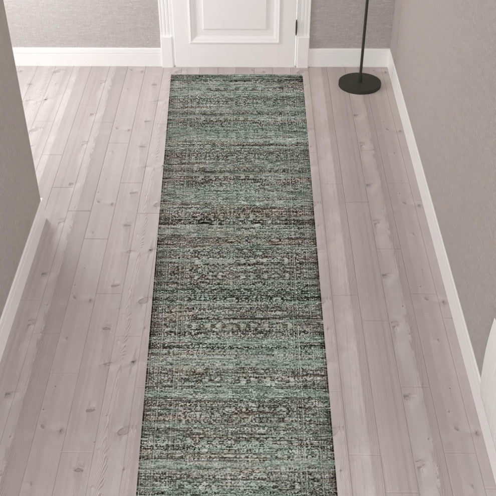 12' Runner Blue and Purple Oriental Power Loom Runner Rug