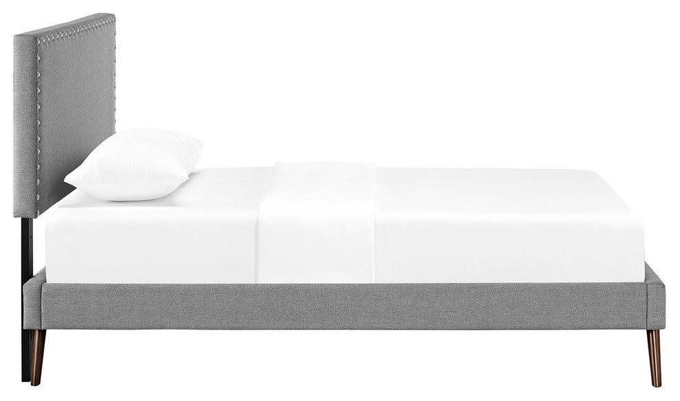 Modway Phoebe Twin Fabric Platform Bed With Round Splayed Legs, Light Gray