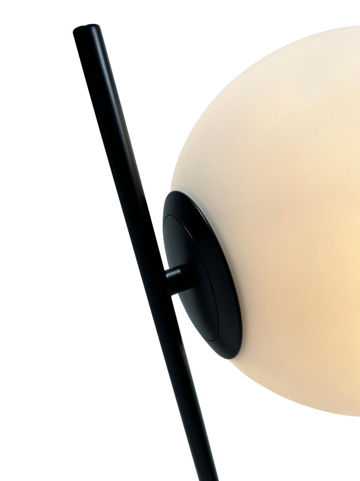 Mid Century 22 in. Black Table Lamp with White Glass Globe