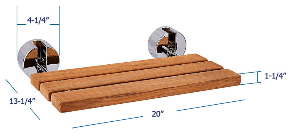 20" Teak Wood Folding Shower Seat Bench, Foldable Wall Mounted Seat