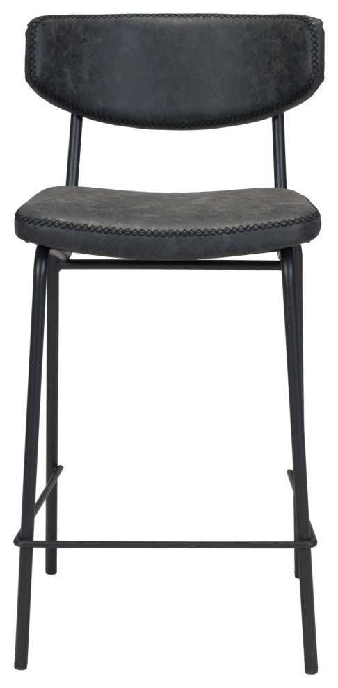 Counter Stool Chair, Set of 2, Faux Vinyl Leather, Steel, Vintage Black, Cafe