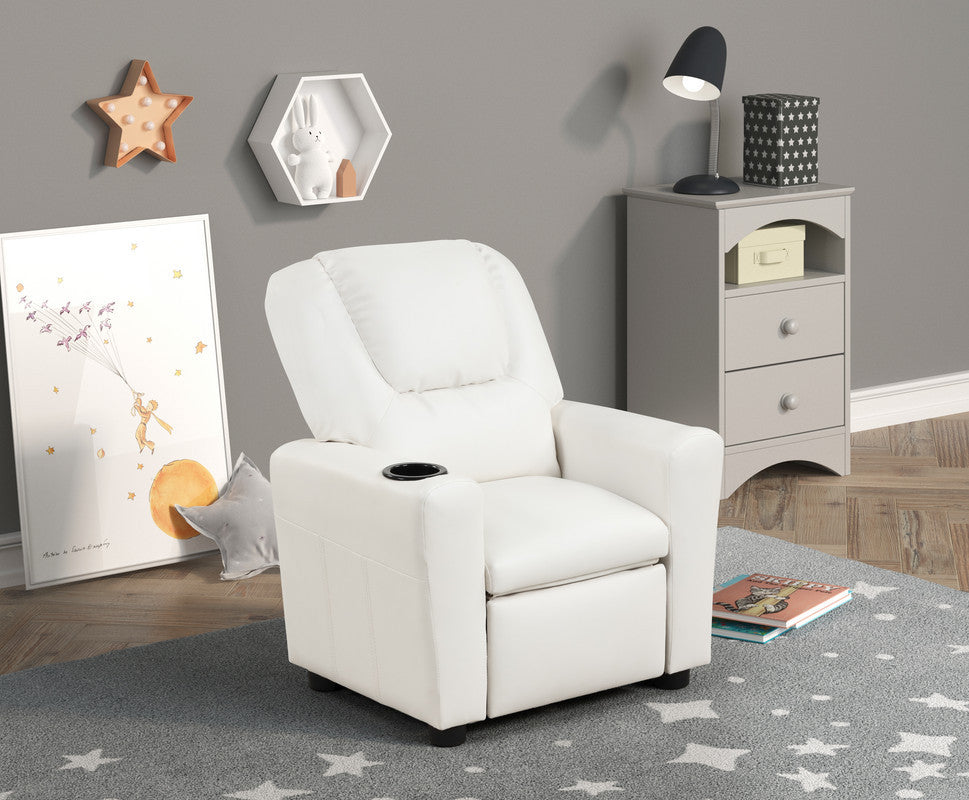 Marisa 23"W PU Leather Kids Recliner Chair with Cupholder, White