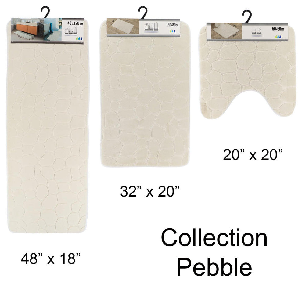 Bath Rug Memory Foam Mat 3D Pebble, Beige, Runner Mat 48"