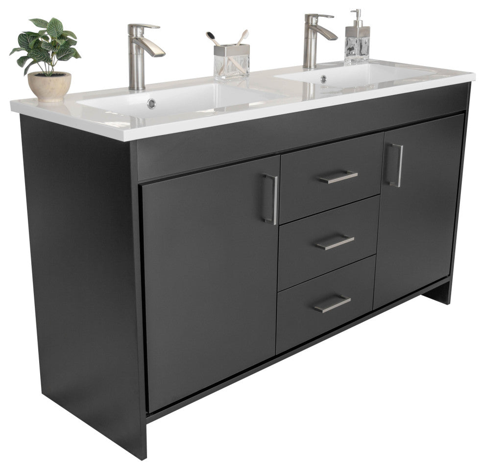 Olivia 60" Double Sink Freestanding Bathroom Vanity Set, Matte Black