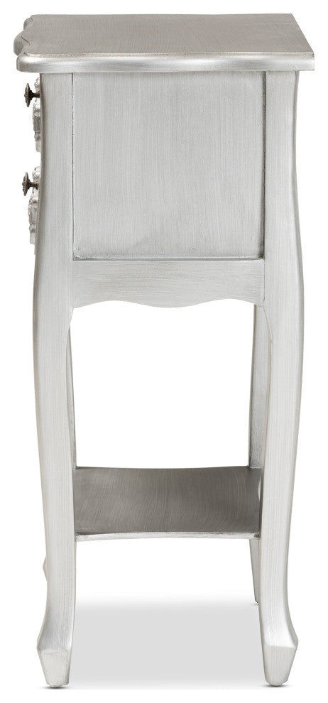 Eliya Classic and Traditional Brushed Silver Finished Wood 2-Drawer Nightstand