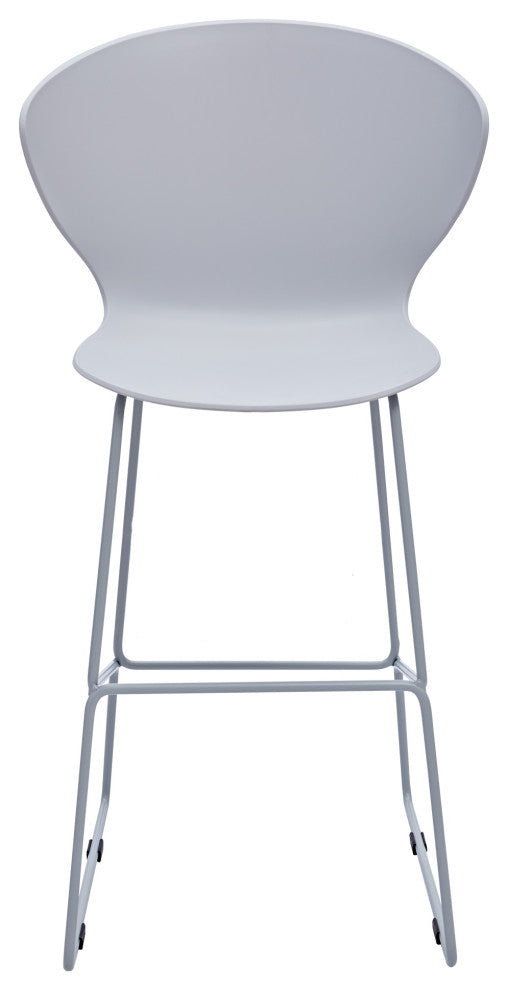 Midcentury Polypropylene Counter Stool, Metal Legs, Set of 2, Light Gray, 26''
