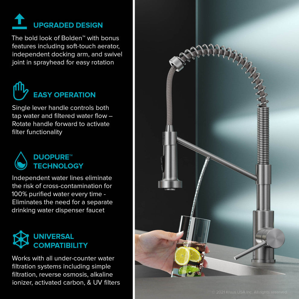 KRAUS Bolden Pull-Down Filter Kitchen Faucet SFACB w/ Purita Filtration System