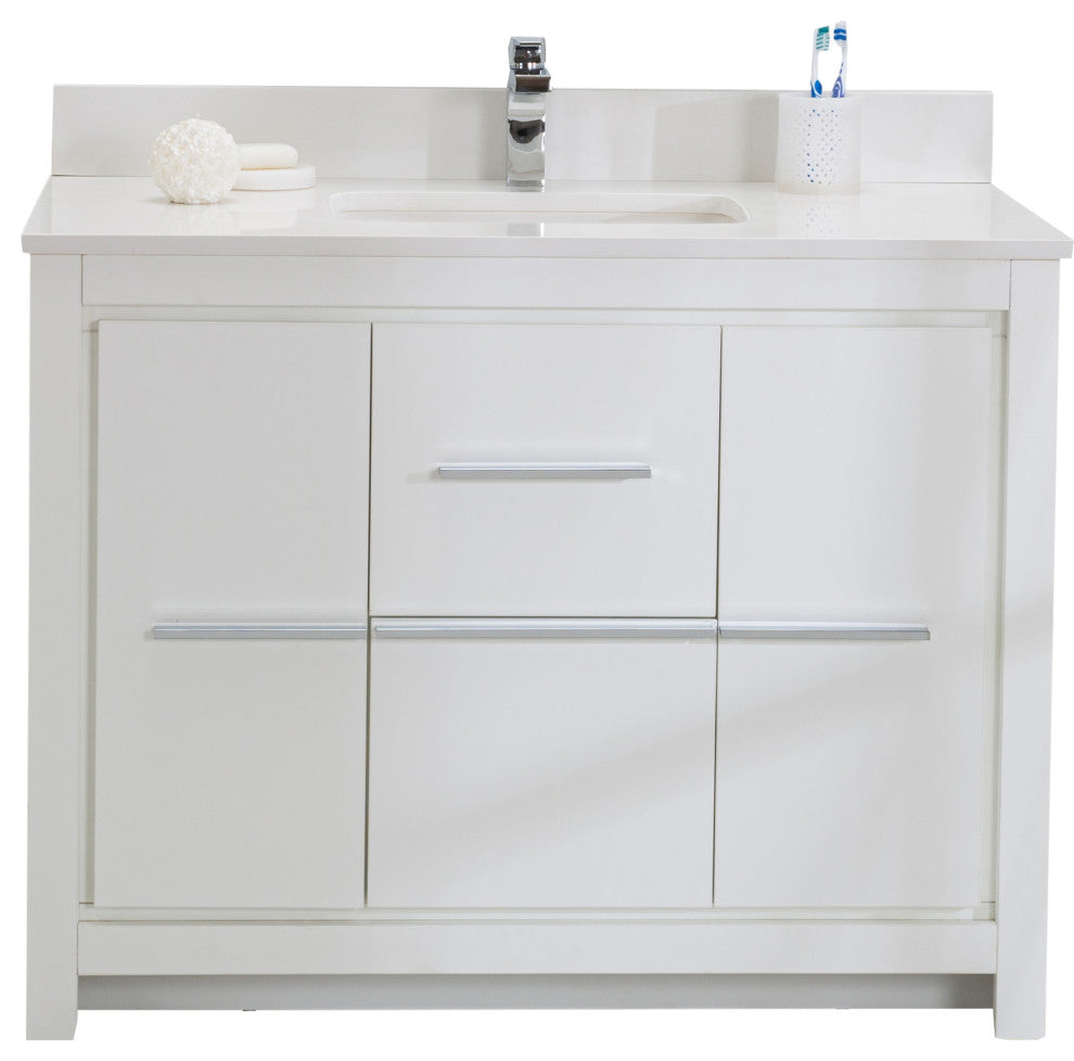 Mila Collection 42" Bathroom Vanity With Sink, Mirror, Countertop, Snow White