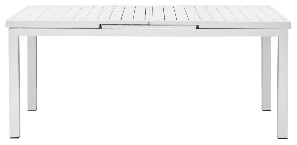 Benzara BM287743 Meta 95" Extendable Dining Table, White Aluminum Frame