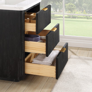 Vinnova Cadiz Bath Vanity, Composite Stone Top, Black, 24", With Mirror