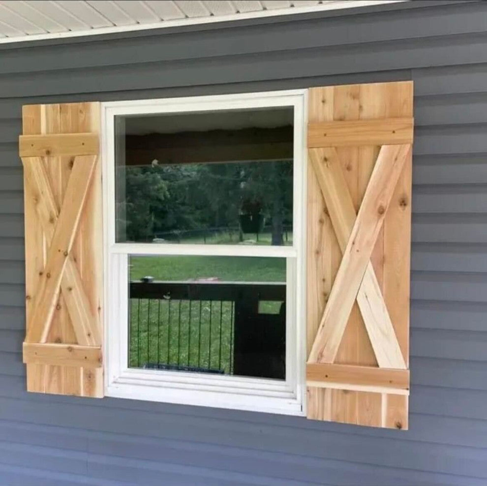 X Board and Batten Exterior Shutters Pair, Whitewash, 42"