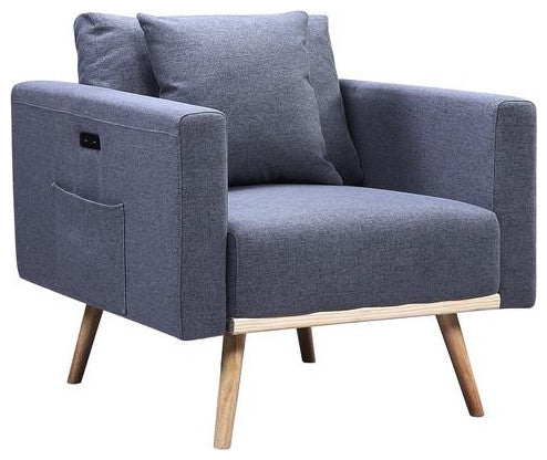 Easton Dark Gray Linen Fabric Chair With Usb Charging Ports Pockets