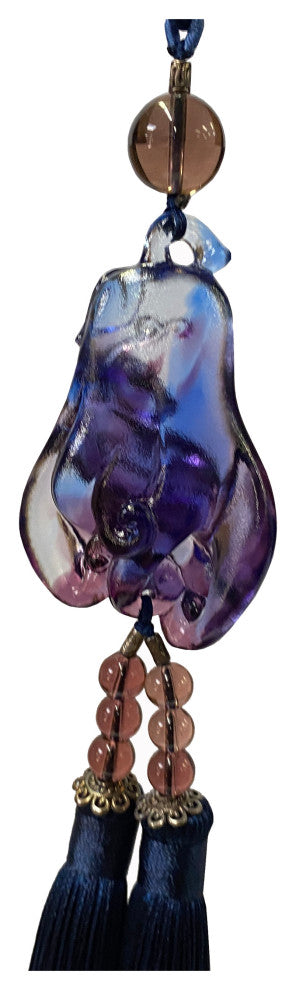 Crystal Glass Fengshui Fortune Purple Pixiu Fruit Pendant Decor Tassel, Hws2195