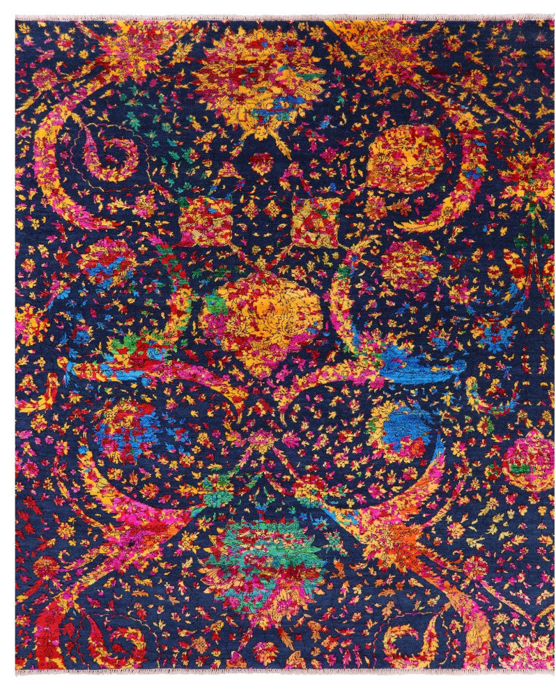 7' 11" X 9' 11" Wool & Silk Persian Sickle Leaf Design Handmade Rug - Q13492