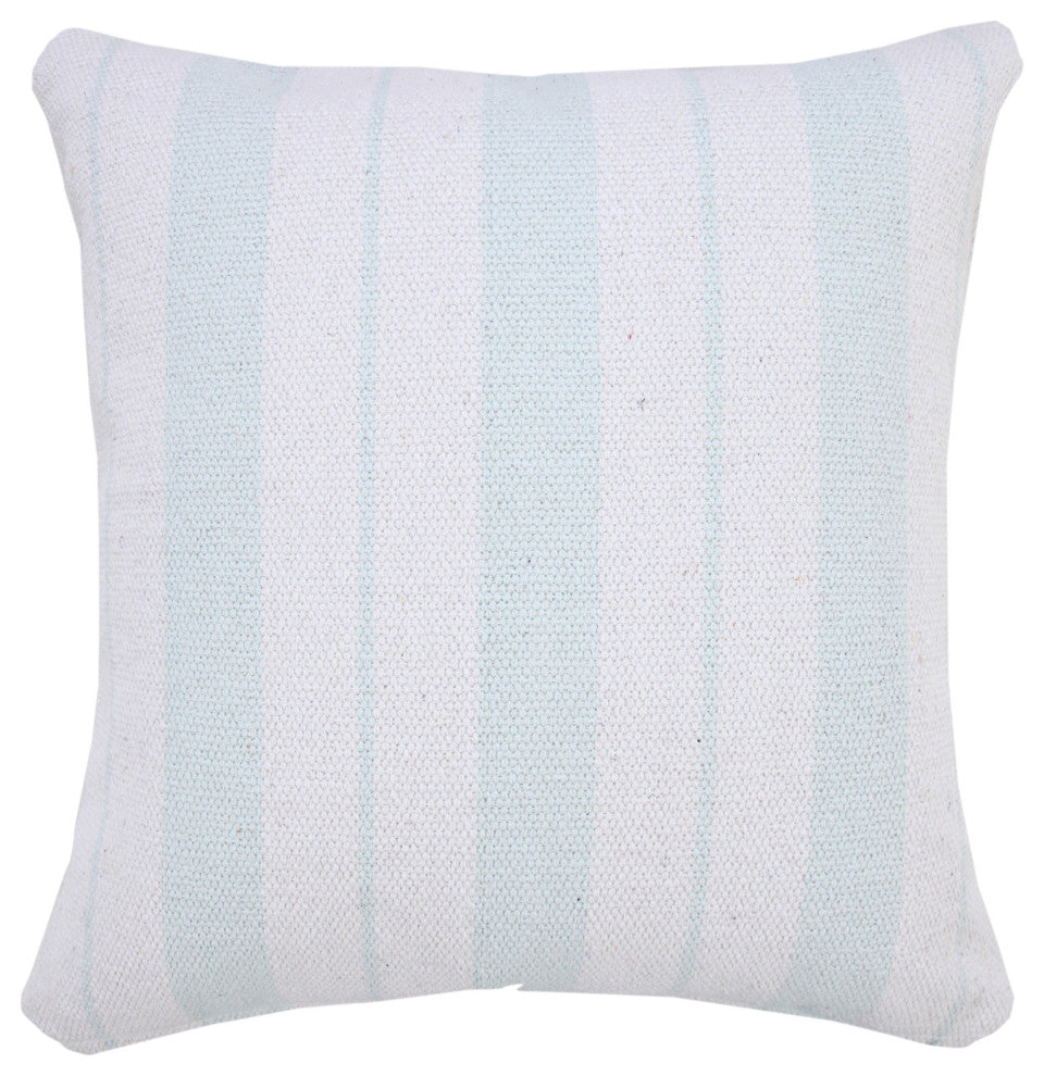 Ox Bay Handwoven Baby Blue/White Stripe Organic Cotton Pillow Cover, 20"x20"