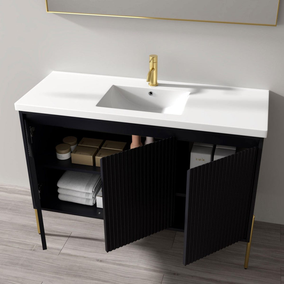 Flutie 48" Bathroom Vanity Set, Charcoal, Single Ceramic White Sink