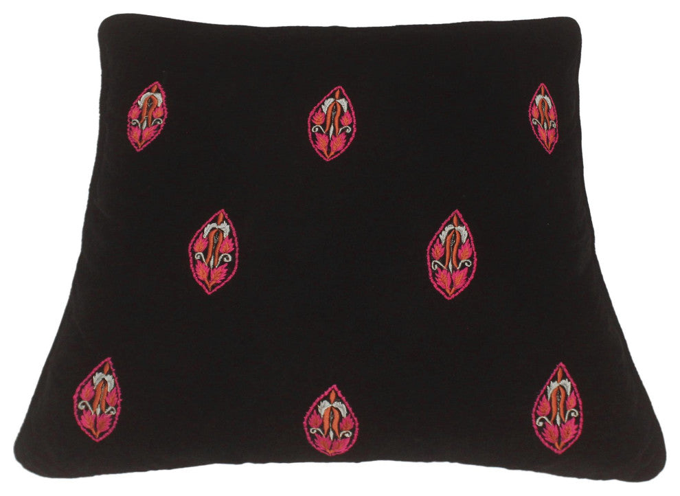 Boho Chic Flint Hand Embroidered Italian Velvet Pillow