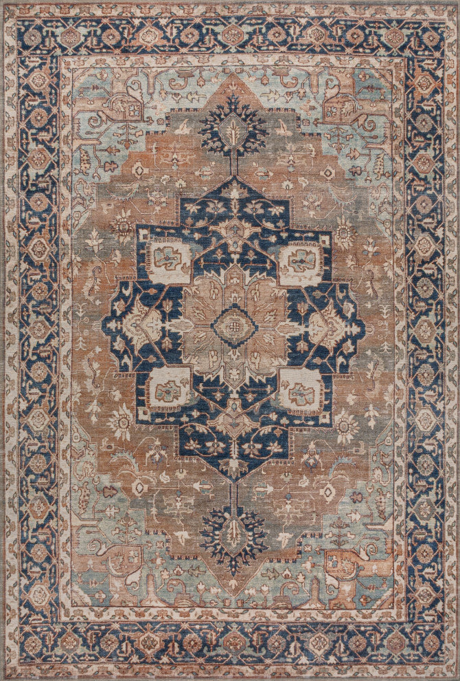 Maris Ornate Medallion Machine-Washable Beige/Blue 5 ft. x 8 ft. Area Rug
