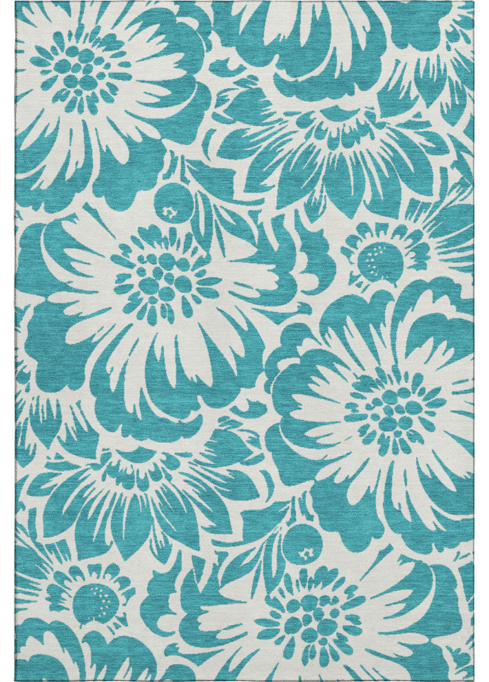 Premium Machine Washable Mayfield AMF551 Teal 8' x 10' Rug
