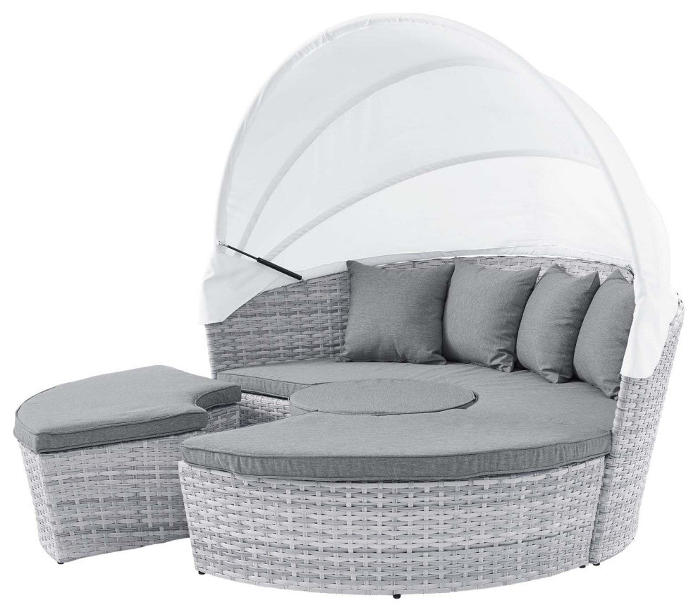 Lounge Daybed Sofa Bed, Gray, Rattan, Wicker, Modern, Outdoor Hospitality