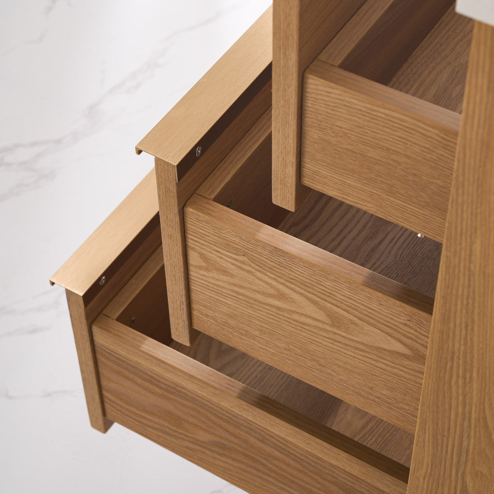 Nolan Freestanding Bathroom Vanity with Quartz Top, Light Oak, 60"