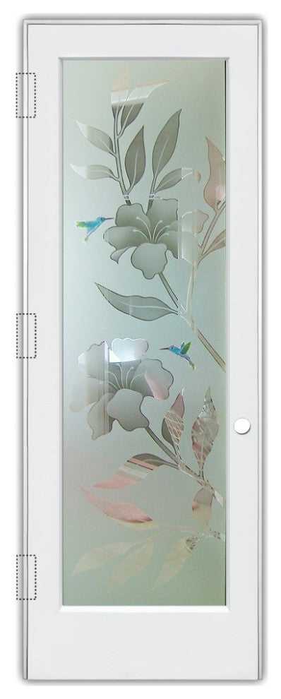 Interior Prehung Door or Interior Slab Door - Hibiscus Hummingbirds - Primed...
