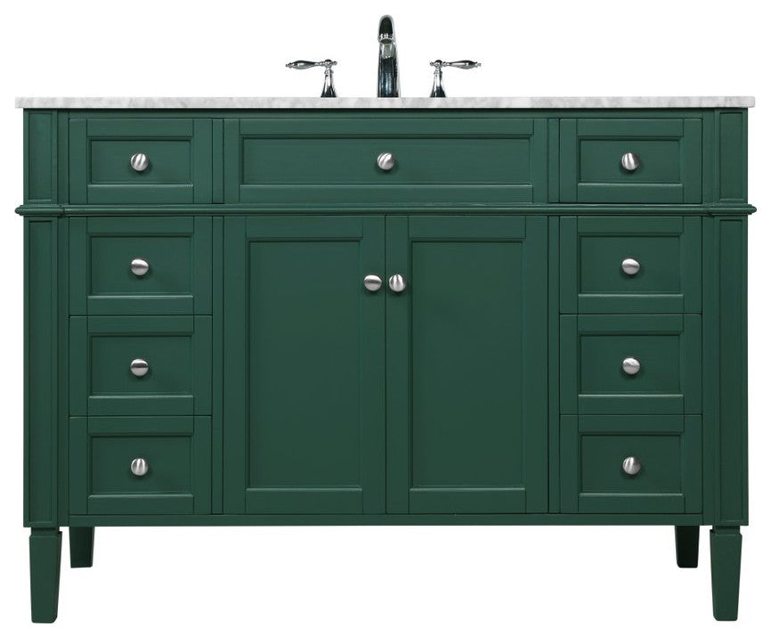 Home Living Vanity with Carrara White Marble Countertop, Green, 48", Single Sink