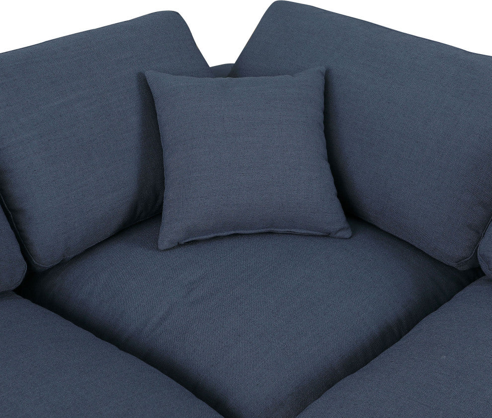 Comfy Upholstered L-Shaped Modular Sectional, Navy, 5-Piece: 4 Armless Chair, 1 Corner Chair, Linen Textured Fabric