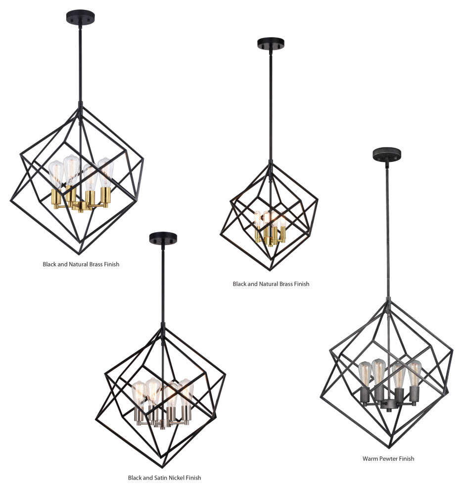 Rad 17.5" 4 Light Pendant Black and Natural Brass