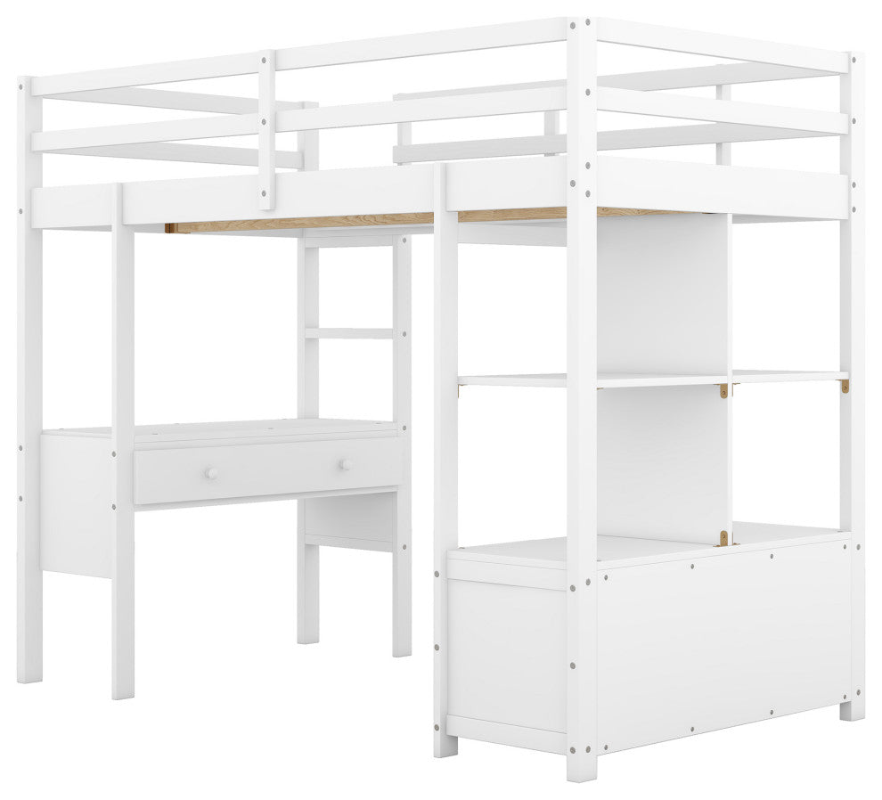 Gewnee Twin Size Loft Bed with Built-in Desk with Two Drawers