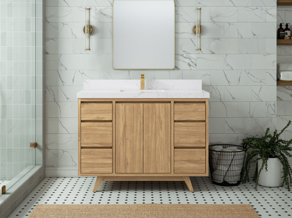 Madison Teak 48 Single Sink Bath Vanity in Light Natural 2" Empira Quartz