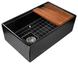 Nantucket 30" Workstation Fireclay Apron Sink Side Drain, Matte Black