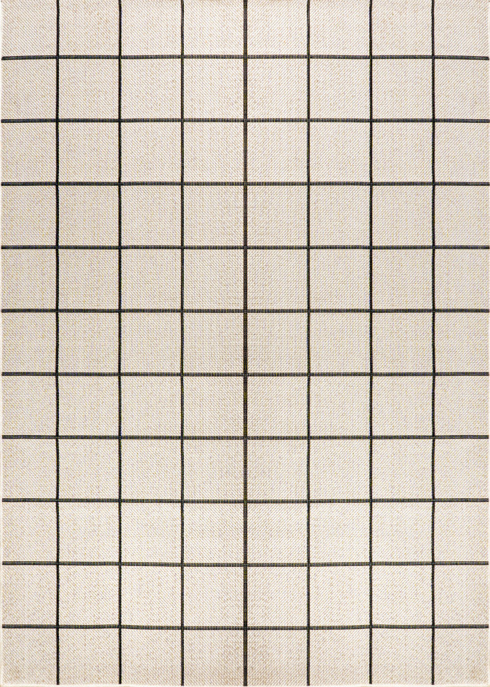 Grid Modern Squares Indoor/Outdoor Area Rug, Cream/Black, 8x10