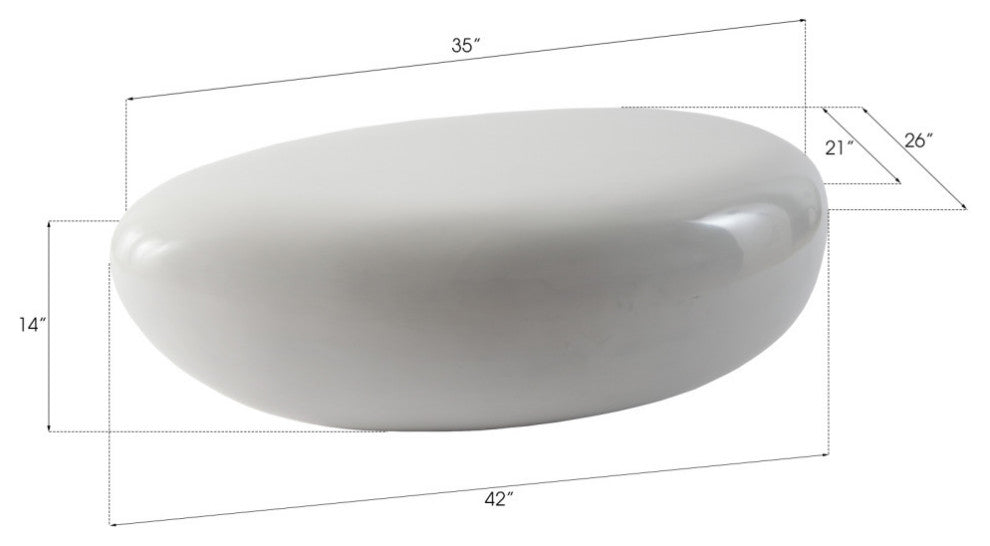 River Stone Cocktail Table Gel Coat, White, Small
