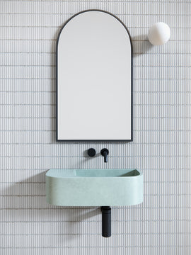 22" W x 38" H Arch Shape Stainless Steel Framed Mirror, Black, Black