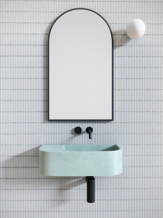 22" W x 38" H Arch Shape Stainless Steel Framed Mirror, Black, Black